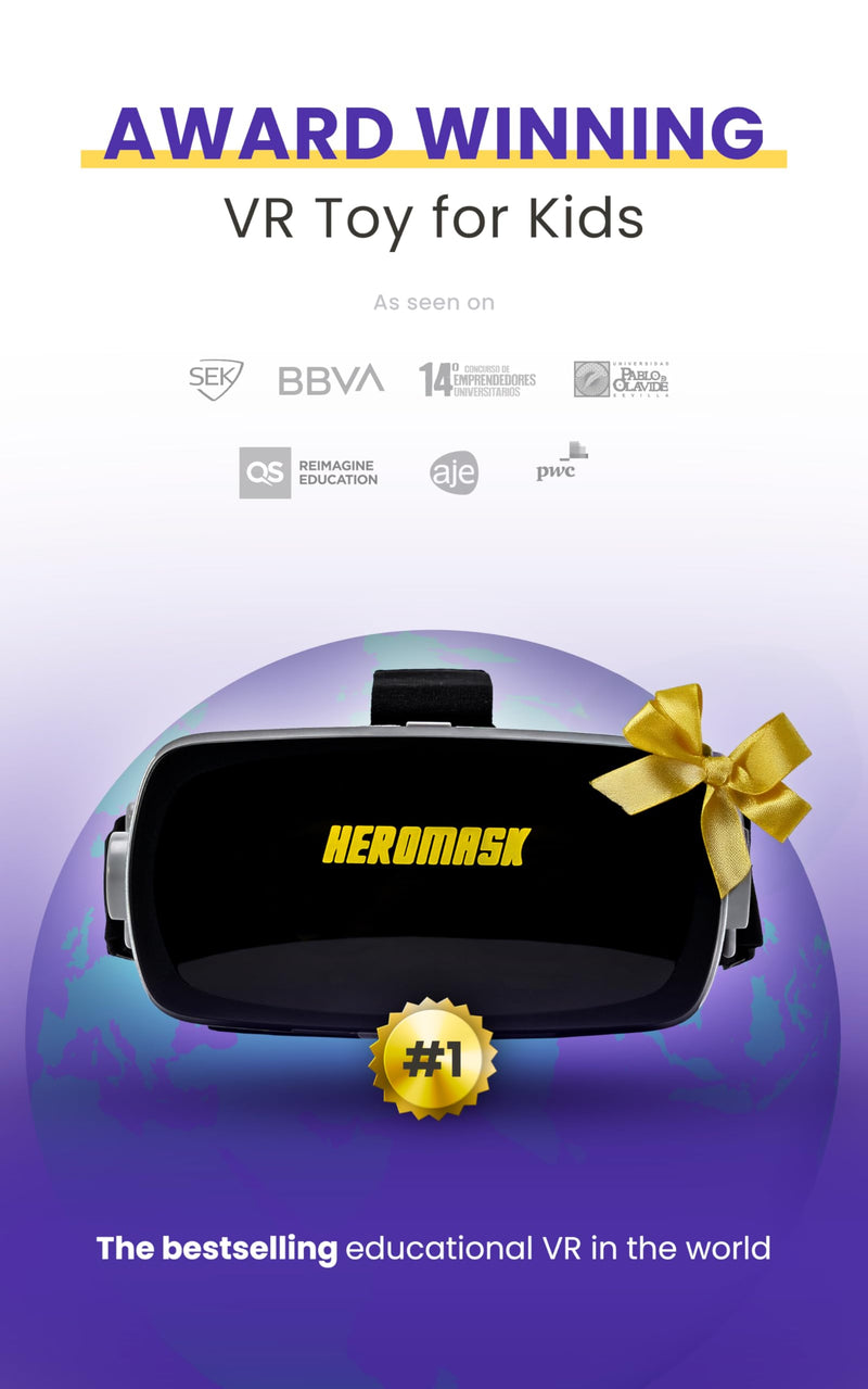 Heromask Educational VR Headset for Kids 5-12, Math Games, Phone Powered | Uses your own iPhone or Android. Times tables, addition and division games built with teachers. Birthday or school gift. Mathematics