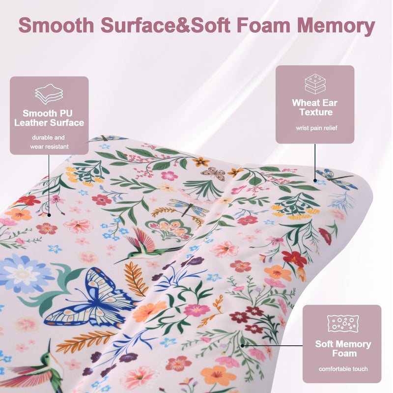 MOSISO Keyboard Stand with Wrist Rest, Hummingbird Plants&Flowers Ergonomic Keyboard Riser with Wrist Rest Pad, Non-Slip Base Easy Typing Cushion with Wheat Ear Memory Foam for Home Office, Pink