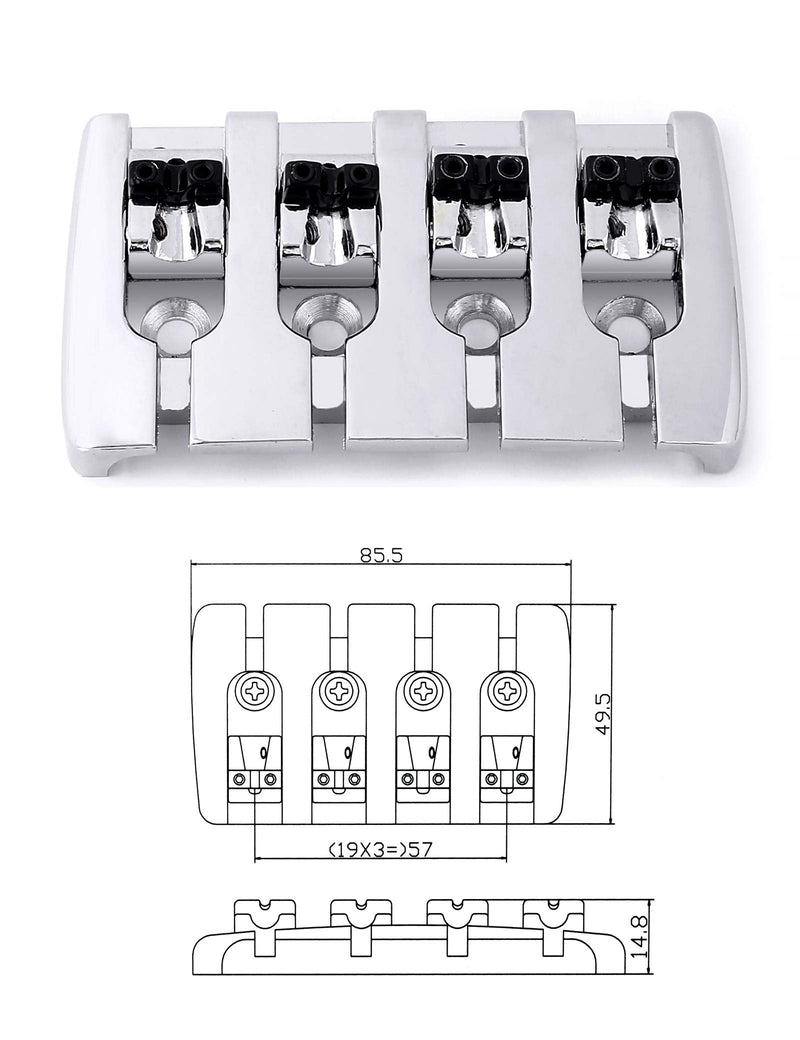 4 string Bass Bridge Adjustable Saddles Tailpiece Top Load with Screws for Electric Jazz Bass P Bass Parts Chrome.