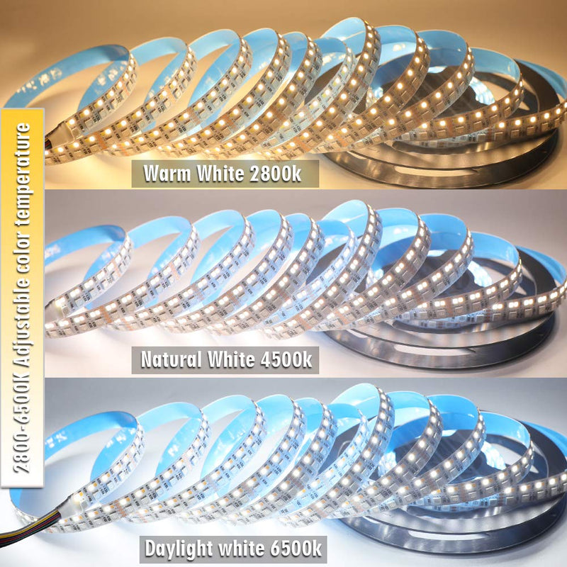 [AUSTRALIA] - DC12V RGB CCT Color Changing LED Strip Light, 5050 RGB 2835 Warm White Daylight White Double Row Super Bright RGBWW Non-Waterproof Flexible LED Tape Light(DC12V 5meter/16.4ft) DC12 V 5 m/16.4 ft 