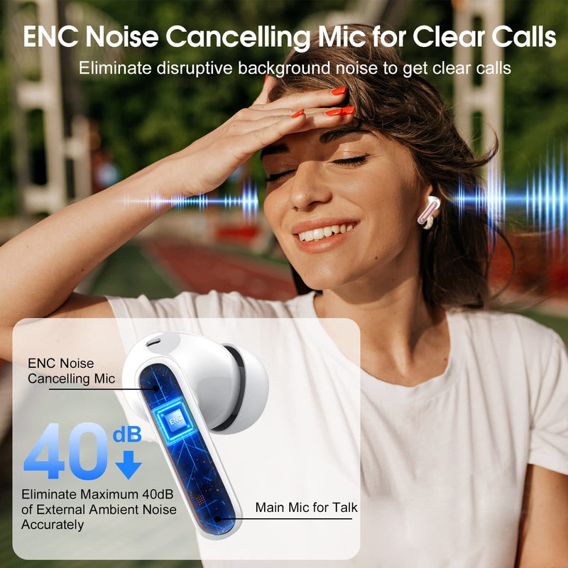Wireless Earbuds, 2024 Bluetooth Headphones 5.3 HiFi Stereo Earphones, 40H Playtime in-Ear Earbud, Bluetooth Earbud with Dual Mic Call, IP7 Waterproof Earphones Sport Headset for iOS Rose