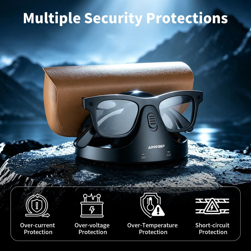Magnetic 2-in-1 Charging Dock Compatible with Ray Ban Meta Wayfarer/Skyler/Headliner Smart Glasses Case Accessories, Charger with LED Indicator(Not Oakley) (Charcoal, Base Size：11.40) Charcoal