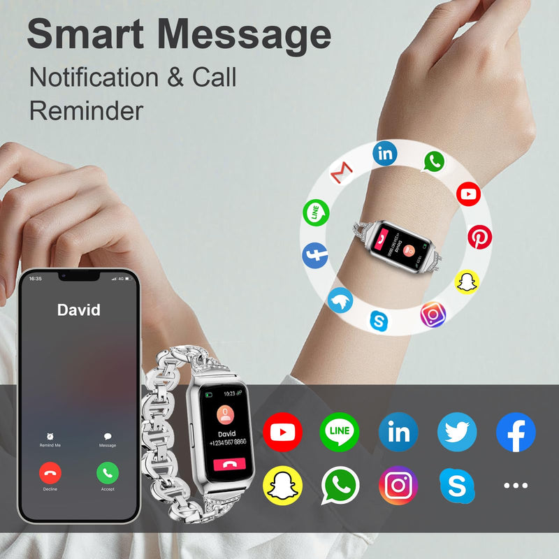 Smart Watch,Fitness Tracker Watch 7 Day+ Battery with Heart Rate/Step Counter/Calories/spO2/Sleep Monitor,IP68 Fitness Smart Watches for Women Android&iOS Silver