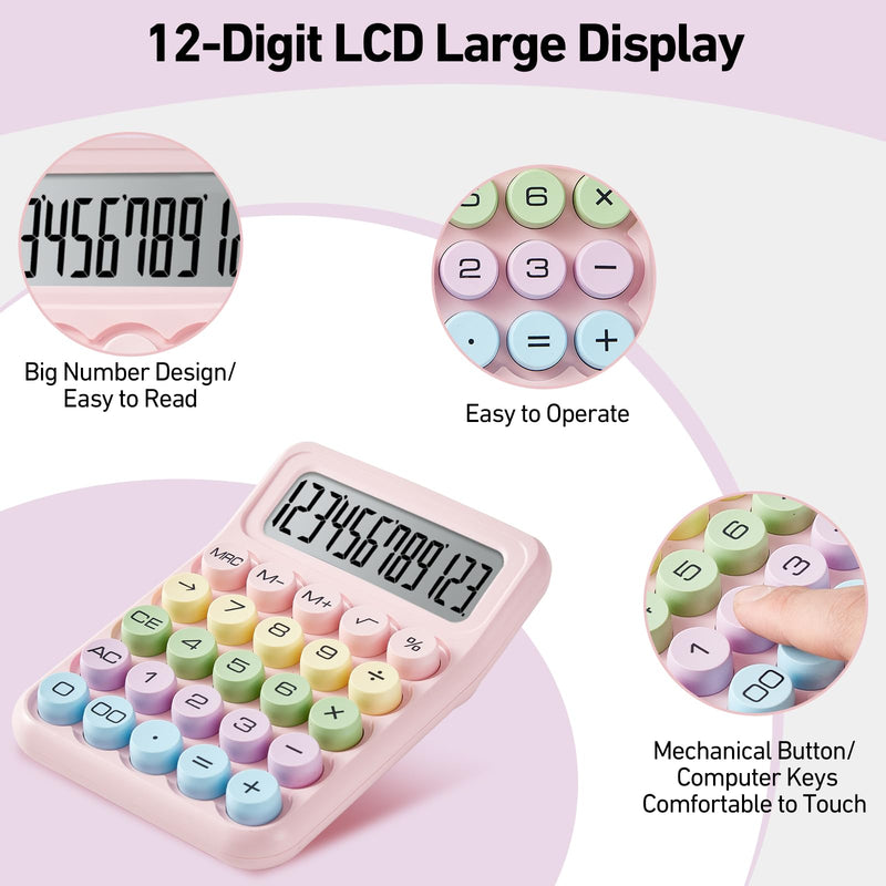 [AUSTRALIA] - Electronic Calculator,12 Digits Large LCD Display Small Desktop Calculator,Pink Basic Calculators with Big Buttons,Easy to Press Mechanical Switch Calculator Office Supplies for Home and School (Pink) 