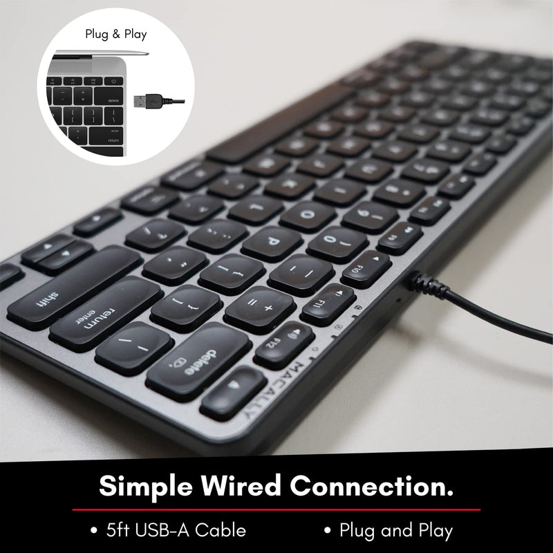Macally Backlit Mac Keyboard Wired - The Perfect Size and Lighted - Slim and Compact Apple Keyboard with 3 Level Brightness LED Keys - Small Wired Keyboard for Mac, MacBook Pro/Air, iMac (Space Gray)