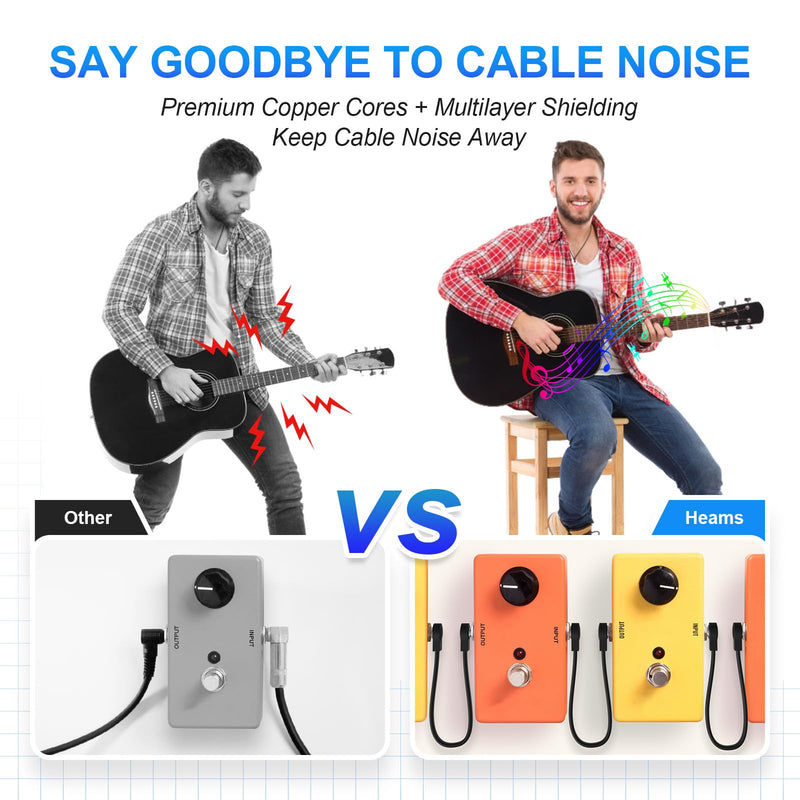 Professional 6 Pack 6 Inch Guitar Patch Cables, Noise Free and Long-lasting Guitar Pedal Cable, Low Profile Save More Space Pedal Board Cables, Right Angle Flat Patch Cable, Black