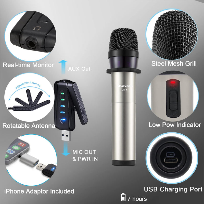 Alvoxcon USB Wireless Microphone, UHF Condenser mic for Android, PC Computer, Laptop, PA, Podcasting, Vlogging, YouTube, Vocal Recording, Gaming, Singing Practice (System with USB Receiver) Small Handheld Mic