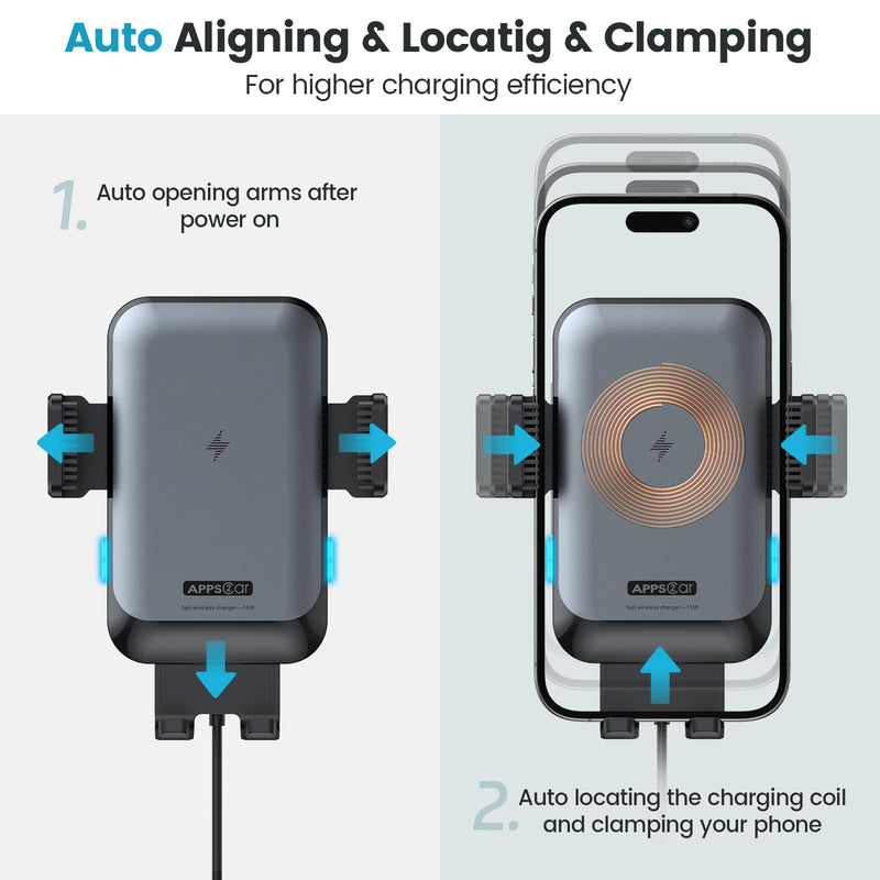 APPS2Car Wireless Car Charger Mount CD Slot Auto Clamping 15W Fast Charging | Sturdy Car Phone Holder Mount Charger for iPhone 17 16 15 14 13 12 Pro Max Plus, Samsung S25 S24 S23, Google, LG etc.