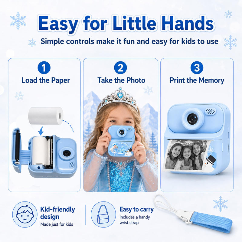 Frozen Kids Camera Instant Print Frozen Toys for Girls,1080P HD Dual-Lens Selfie Digital Camera with Print Paper & 32GB SD Card Christmas Birthday Gifts Toys for Girls Age 5-16 Years Old