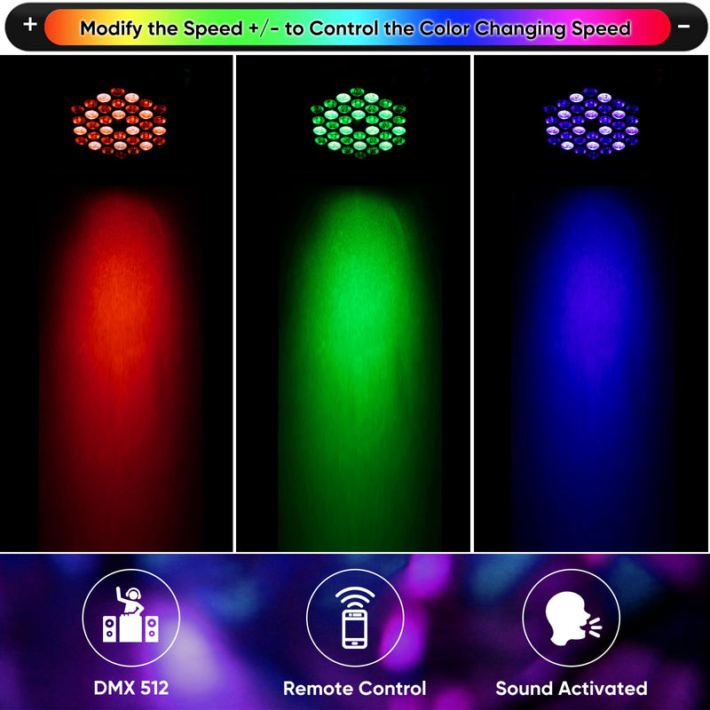 LED Stage DJ Par Lights: RGB 36 LED Uplights with Sound Activated Remote Control - Strobe Light for Parties Events Church Bar Wedding Dance Club DMX Lighting 1 Pack 1 PCS