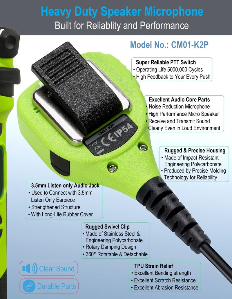 commountain Heavy Speaker Mic Compatible for Baofeng Radios BF-F8HP BF-F9 UV-82 UV-82HP UV-82C UV-5R UV-5R5 UV-5RA UV-5RE UV-5X3 and Kenwood BTECH Retevis Samcom Radios, Walkie Talkie Microphone Green