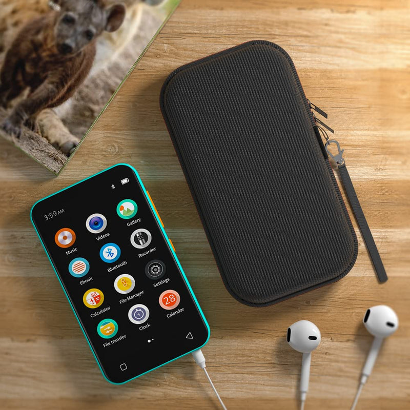 TIMMKOO MP3 Player with Bluetooth, MP3 & MP4 Player Case for Earbuds, USB Cable and Memory Card (Blue)