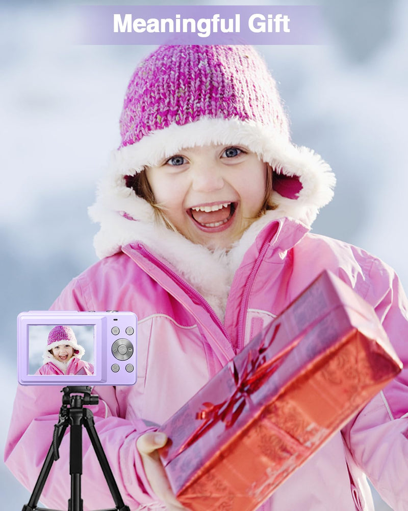 Digital Camera, FHD 1080P Kids Camera with 32GB Card, 2 Batteries, Lanyard, 44MP 16X Zoom Anti Shake, Compact Portable Point Shoot Mini Camera for Kids Teens Students Children Girls Boys(Purple) Purple