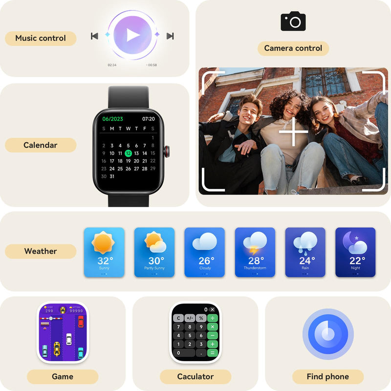 Smart Watch for Women Men, Smartwatch for iPhone & Android Bluetooth (Answer/Call) Built-in Alexa, 1.91" HD Fitness Tracker with 105+ Sport Modes, IP68 Waterproof, Sleep/Heart Rate/SpO2/Stress Monitor Starry Black