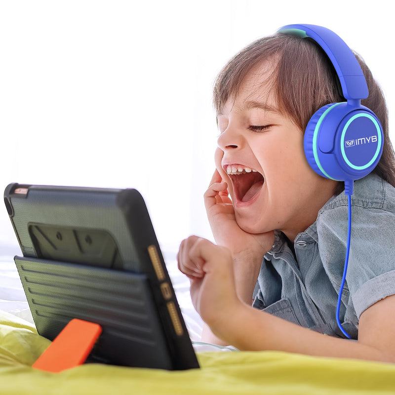 Kids Headphones, V1 Wired Stereo Foldable Tangle-Free 3.5mm Adjustable On-Ear Headphones for Kids for School/Toddlers/Childrens/Teens/Boys/Girls/Ipad/Tablet/Kindle/Phones/Travel/Plane (Blue) Blue