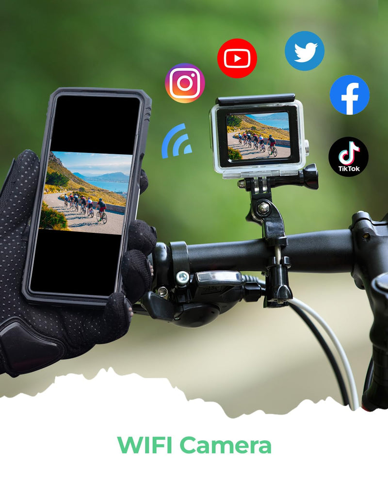 4K Action Camara Waterproof with 64G Crad- 60FPS 48MP HD WIFI Camera with EIS 40M Underwater Camera 170°Wide Angle Sports Camera with 2.4G Remote Control 2 Batteries Helmet Mount Accessories Kits