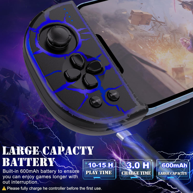 RGB Cracked Gaming Controller for iPhone Android PC iOS Wireless Gamepad Joystick for iPhone 15/14/13/12/X, iPad, Galaxy S23/S22/S21, TCL, LG, Tablet, Turbo, 18 Color LED, Call of duty, Direct Play RGB cracked