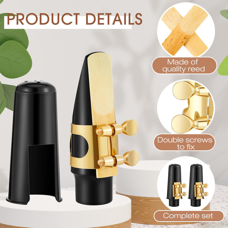 2 Sets Alto Saxophone Mouthpiece Alto Sax Mouthpiece Kit with Gold Alto Sax Ligature Plastic Cap Alto Saxophone Reeds 2.5 Strength Reeds for Alto Saxophone Use Replacement Supply