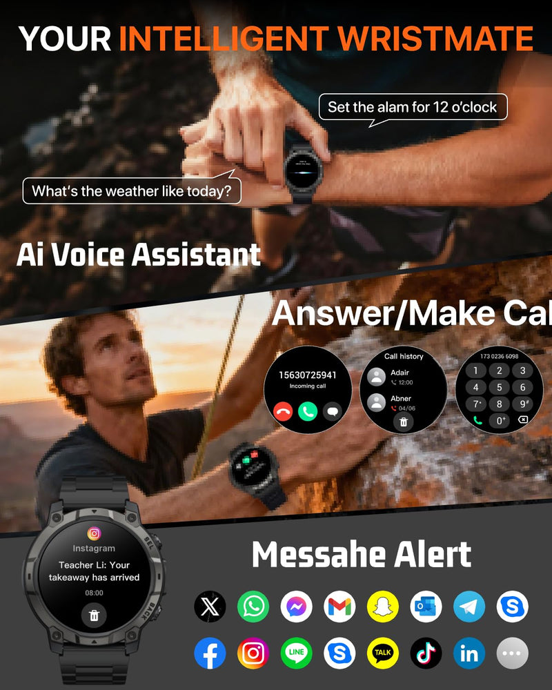 Men’s Smart Watch - Bluetooth Calling, IP68, 24/7 Sleep Monitor, Fitness Step Tracker, 110 Sports Modes, for Android iOS (Jet Black, 1.51) Classic Jet Black