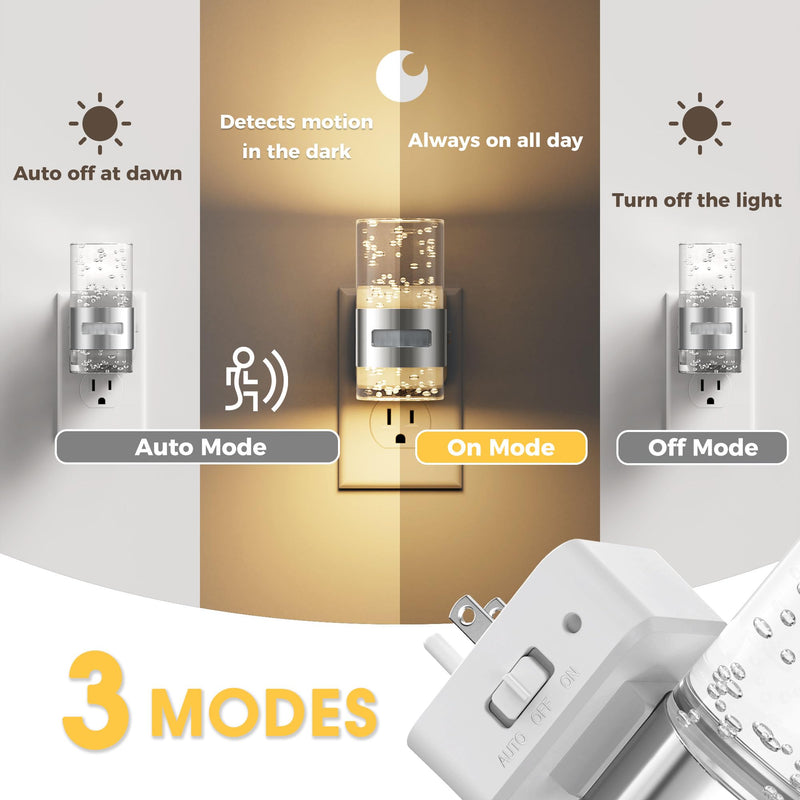 [AUSTRALIA] - L LOHAS LED Motion Sensor Night Light,Dimmable Night Lights Plug into Wall, 2 Pack 3000K Night-Lights with 0-100 LM Adjustable, Acrylic Bubble Plug in Nightlight for Bathroom Hallway Nursery Sliver-motion sensor 