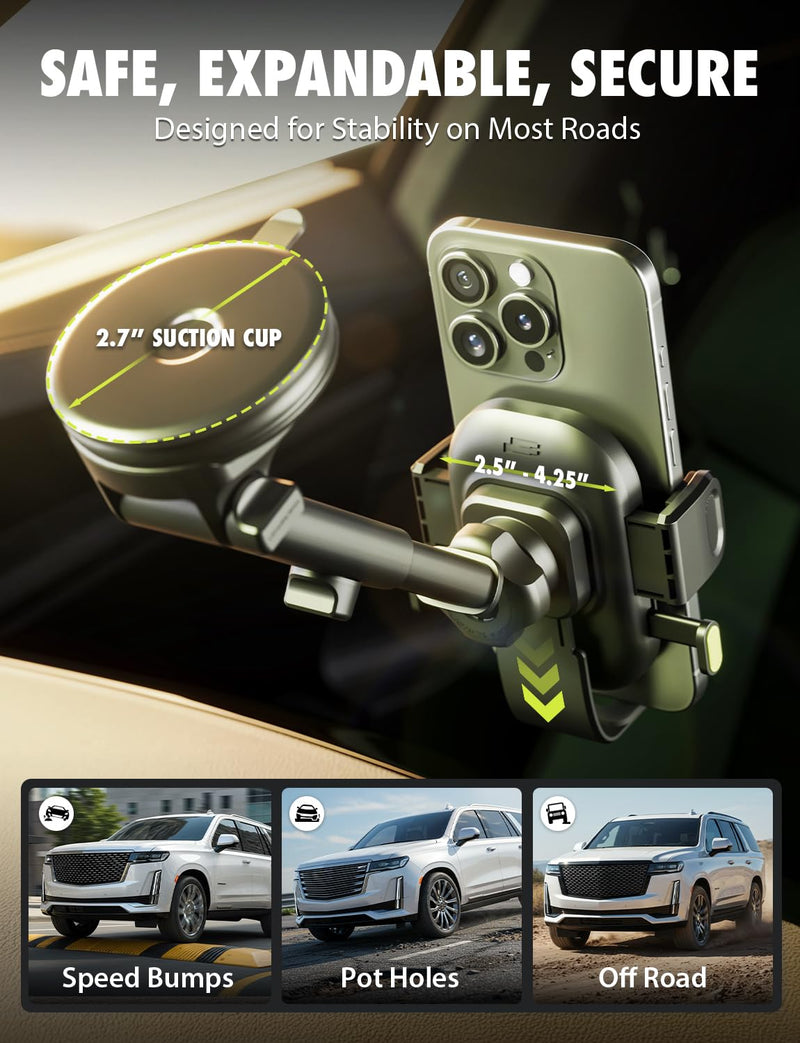 Bracketron Easy OneClick 3-in-1 Truck Phone Holder, Dash Vent & Windshield | Heavy-duty suction cup phone mount with 360° telescoping arm and hands-free clamp for trucks and vehicles Dashboard & Windshield & Air Vent