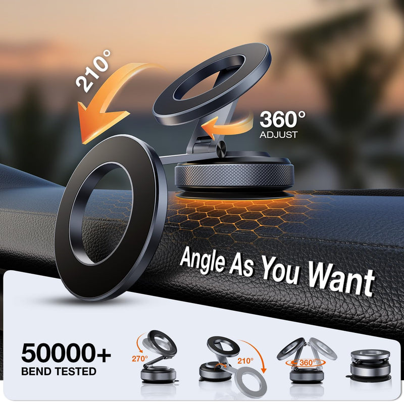 Magnetic Phone Holder for Car, Phone Mount for iPhone and Android | Aerospace Aluminum; 3200gf Magnet; 80LBS Vacuum Suction; 360° Adjustable; Compatible with MagSafe Blue black