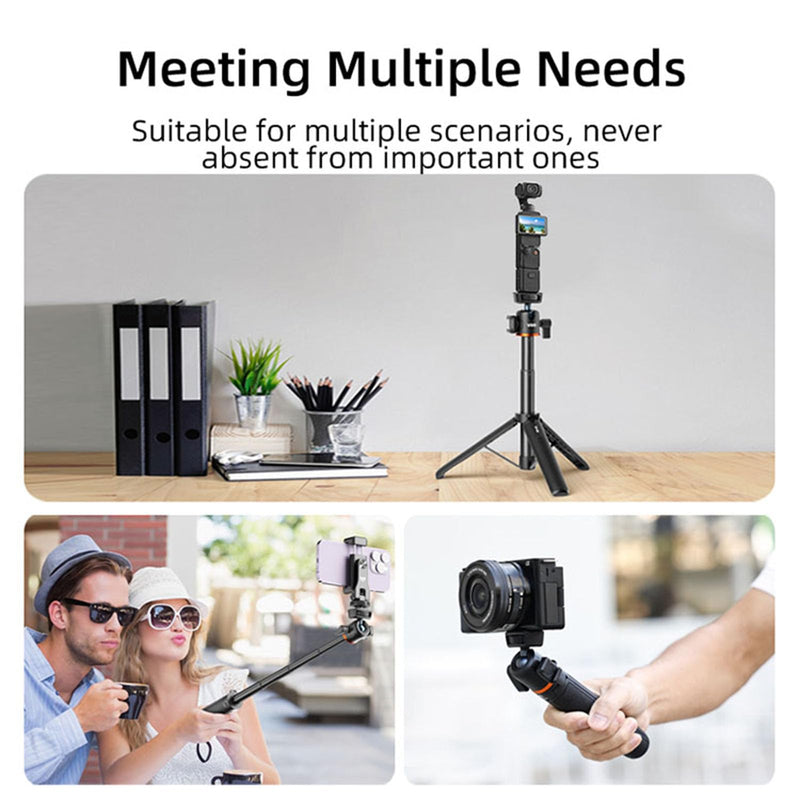 LICHIFIT Extendable Tripod Selfie Stick for DJI Osmo Pocket 3 Pocket Camera Length Adjustable Extension Rod with Rotatable Gimbal for Insta360 ONE X3 /X2 Action Camera Bracket Mount Holder