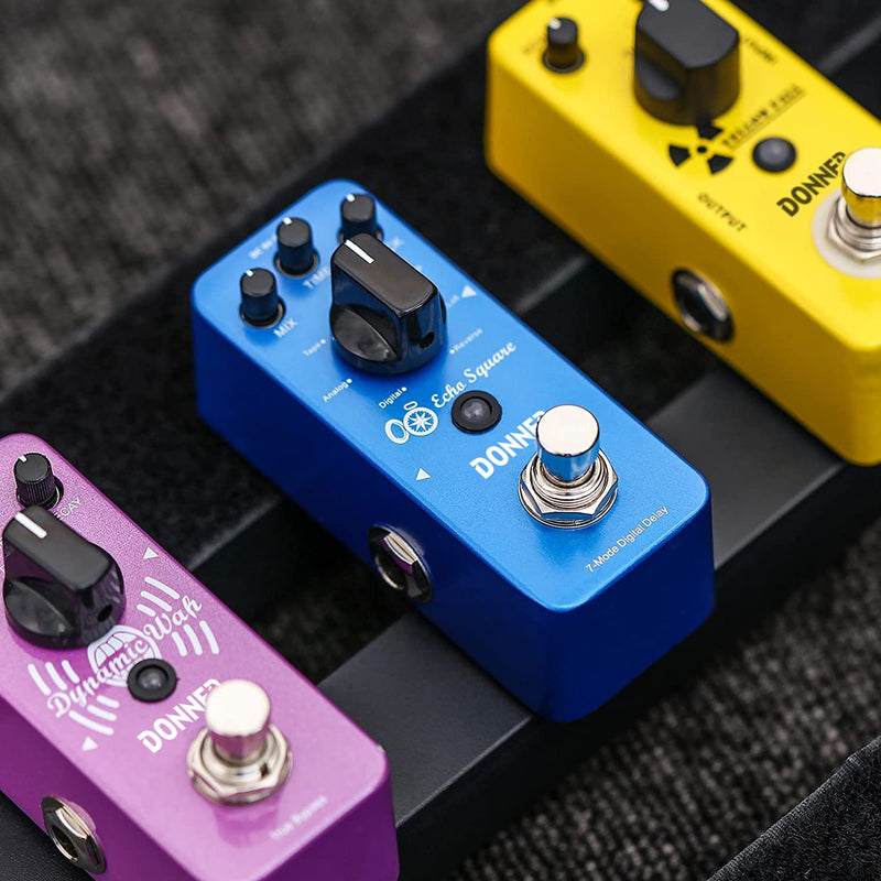 Donner Echo Square Delay Pedal - Digital 7-Modes Delay for Electric Guitar, Multi-Delay including Digital, Analog, Tape, Mod, Sweep, Lofi, Reverse - True Bypass Blue Digital Delay
