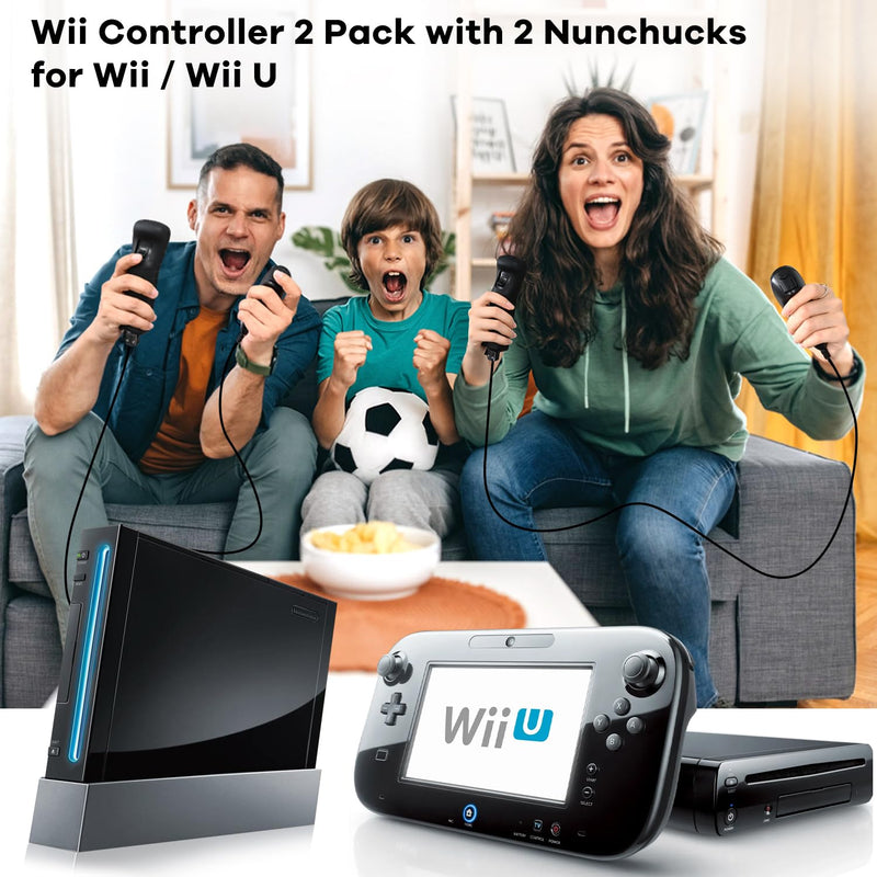 Wii Controller 2 Pack with 2 Nunchucks,Wii Remote for Wii/Wii U,Support Speaker and Vibration
