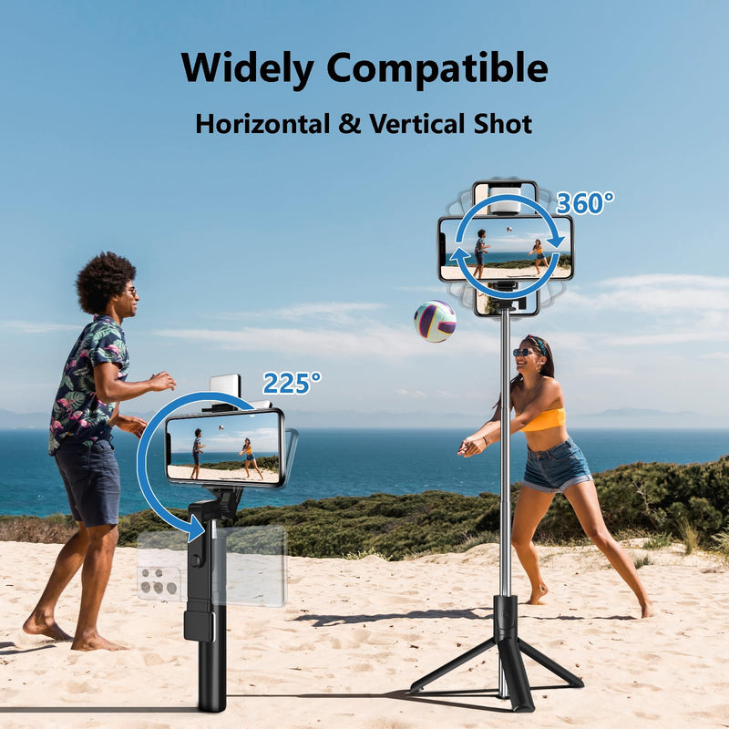 Selfie Stick, 40 in Retractable Phone Tripod with Wireless Remote Control & Light, Portable Selfie Stick Tripod for Photograph, Live Streaming, Video Recording, Compatible with All Cellphones Black