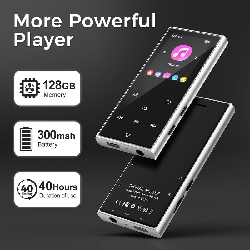 [AUSTRALIA] - 128GB MP3 Player with Bluetooth 5.3, AGXOV Music Player with Built-in HD Speaker, FM Radio, Voice Recorder, HiFi Sound, E-Book, Earphones Included (1.77''128GB) 1.77''128GB 