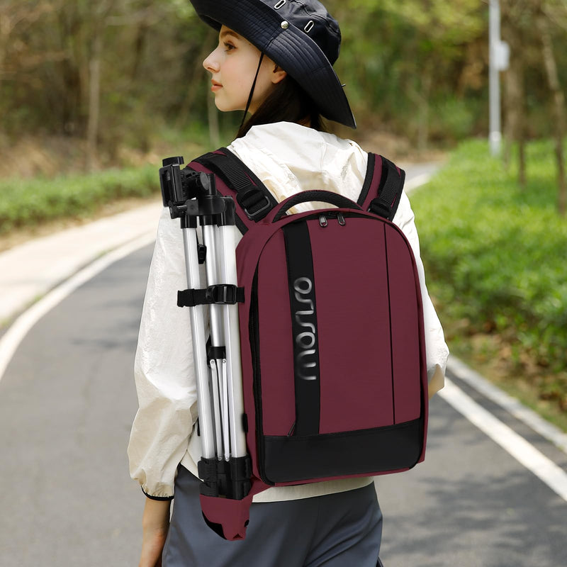 MOSISO Camera Backpack,Photography Backpack Padded Camera Bag, Wine Red | DSLR/SLR/Mirrorless Shockproof Camera Bag with Customized Modular Inserts&Tripod Holder Compatible with Canon,Nikon,Sony