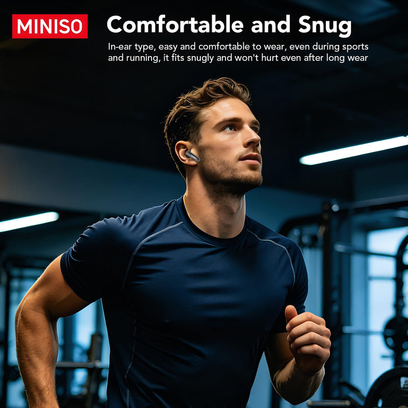 MINISO MS128 ANC Bluetooth 6.0 in-Ear Earbuds Touch Screen Charging Case | Adaptive Noise Cancellation HD Call Mic, IPX5 Sweatproof, 24H Long Playtime Ergonomic Fit for Commute Travel Sports Daily Use Black