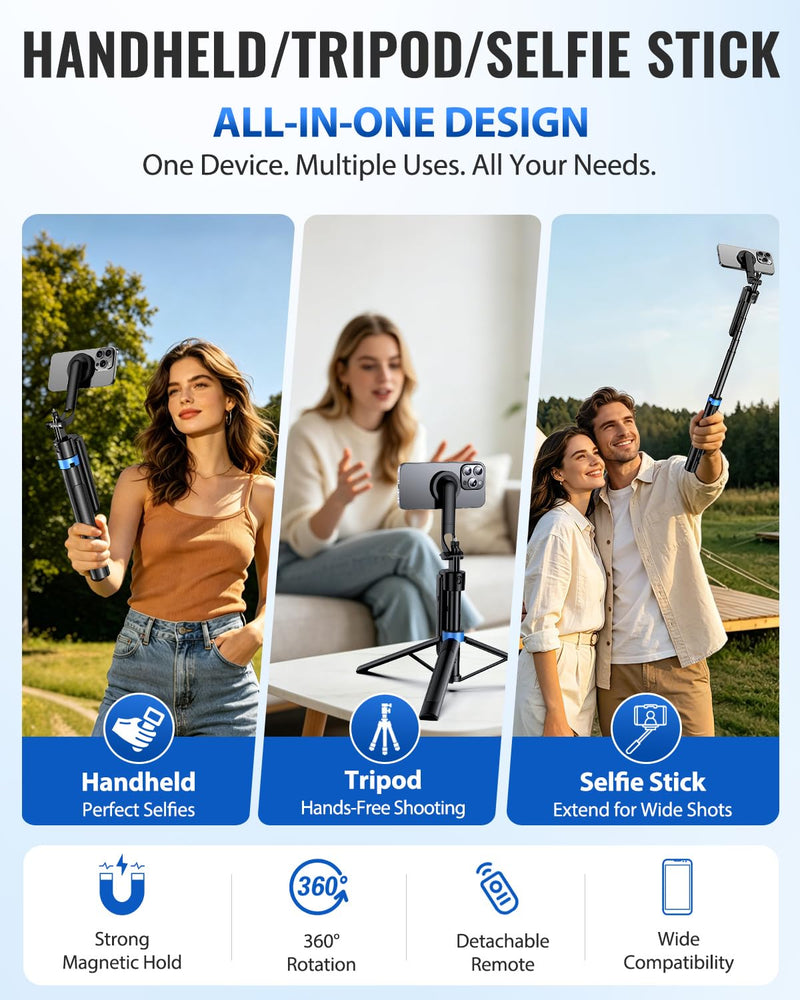 UBeesize 72” Auto Face Tracking Tripod for iPhone, MagSafe Selfie Stick with Remote, 360° Magnetic Phone Stand with Gesture Control for TikTok, Live Stream & Vlogging 72-in