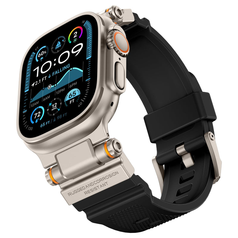 Rubber Band Compatible with Apple Watch Band 49/46/45/44/42mm, Black/Titanium and Orange/Titanium