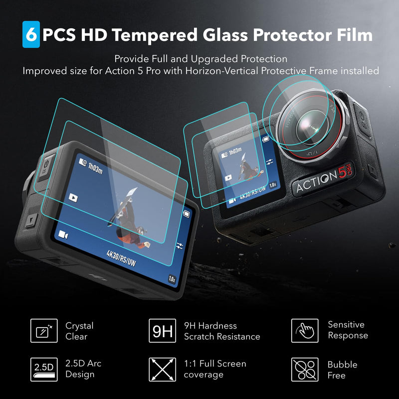 [AUSTRALIA] - OSMO Action 5 Pro Accessories, PU Portable Mini Carrying Bag Case, Lens Screen Protectors (6 Pack) Comatible with DJI Osmo Action 5 Pro, Rubber Lens Cap Cover for DJI Action Camera Accessory for DJI Osmo Action 5 Pro 