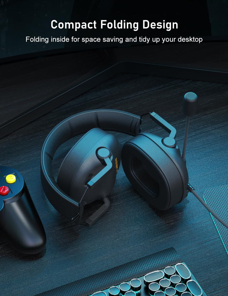 [AUSTRALIA] - SENZER SG500 Surround Sound Pro Gaming Headset with Noise Cancelling Microphone - Soft Memory Foam Padding - Portable Foldable Headphones for PC, PS4, PS5, Xbox One, Switch - Black 