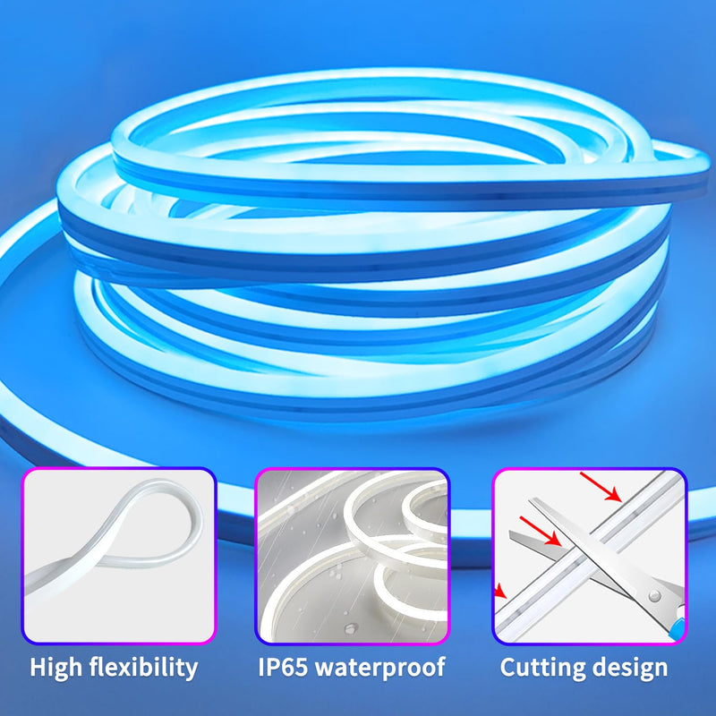 16.4ft 24V RGB LED neon Rope Lights with Remote APP Control IP65 Waterproof Flexible Neon LED Strip Lights LED neon Rope Lights for Bedroom Room Outdoors Decor 16.4FT