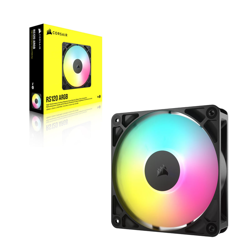 CORSAIR RS120 ARGB 120mm PWM Fan – Daisy-Chain Connection – Low-Noise – Magnetic Dome Bearing – Single Pack – Black 1 x 120mm