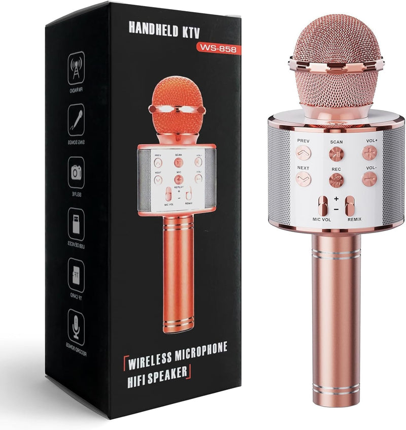Wireless Bluetooth Karaoke Microphone 2 Pack, 4-in-1 Handheld Mic Speaker for Singing, Karaoke Machine for Phone Android PC, Great Birthday Gifts for Girls Kids Adults for Party,Home KTV,Blue&Rose Blue+Rose
