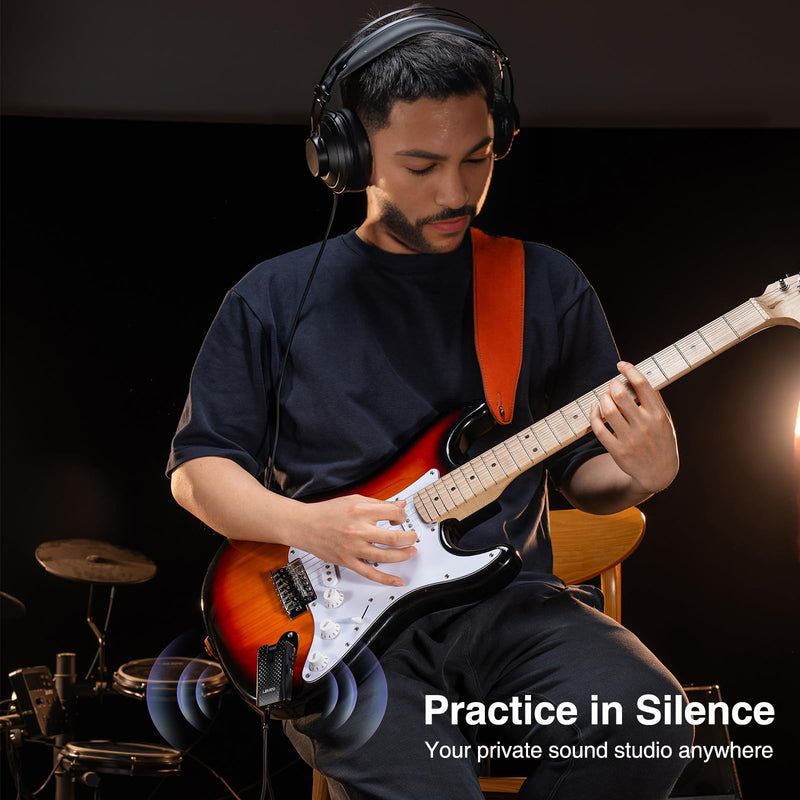 Guitar Headphone Amp, LEKATO Headphones Amplifier for Electric Guitar and Bass, Features 28 Drum Grooves, 14 Effects, 14 Amp Models, Built-in Bluetooth Streaming, OTG Recording, USB Rechargeable Black-Stars