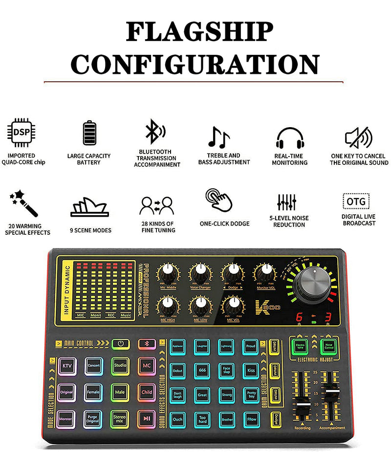 [AUSTRALIA] - K300 Podcast Equipment Bundle, With Podcast Condenser Microphone, Voice Changer Sound Card with Multiple Sound Effects and LED Light, Prefect for Streaming/Podcasting/Gaming/Recording/YouTube/PC SK300 Mic 