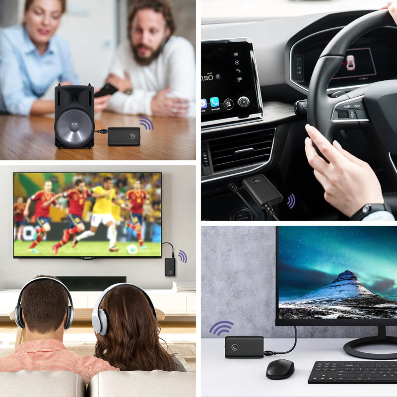 Bluetooth Transmitter Receiver 2 in 1, Hands-Free Call Aux Bluetooth Adapter for Car, Wireless Bluetooth Car Adapter, 3.5mm Bluetooth Audio Adapter Car Home Audio System Headphones Airplane RX+TX Black