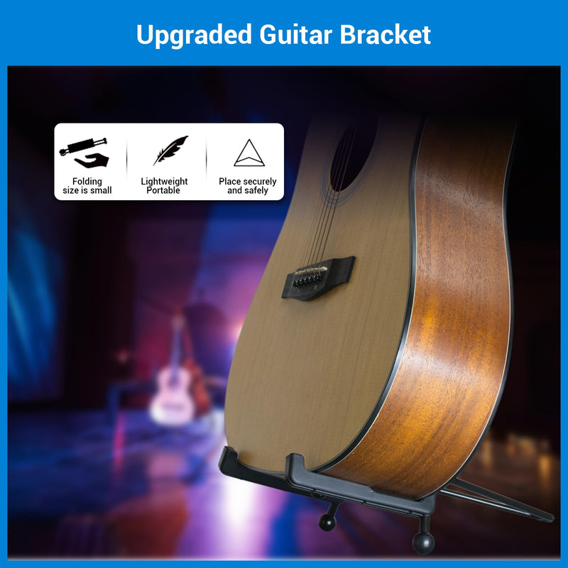 Guitar Stand - Foldable Guitar A-Frame Stand, Portable Solid Steel Guitar Floor Stand for Acoustic/Classical Guitar, Electric Guitar Bass, Banjo, Ukulele, with Non-Slip Rubber and Silicone Pad (Black) Guitar Stand
