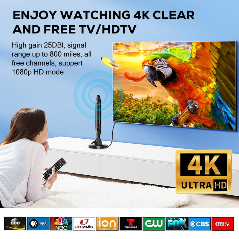 Digital TV Antenna - HDTV Antenna for Smart TV Indoor, 360° Reception, 4K 1080p Support, Amplified Indoor Antenna with Signal Booster, Detachable Amplifier, 20FT Cable, TV Antenna for Local Channels