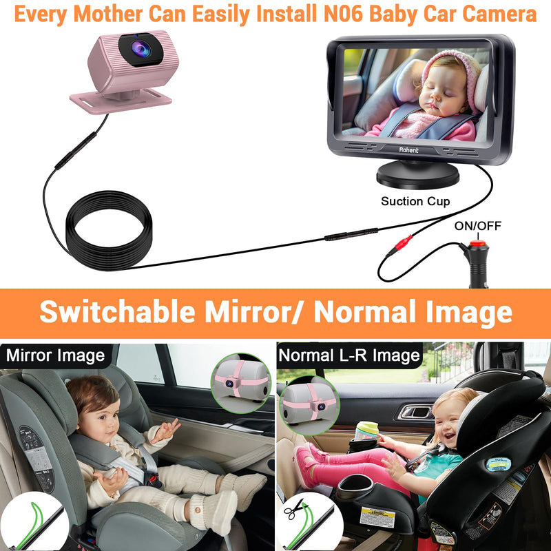 [AUSTRALIA] - Rohent Car Baby Monitor for Baby Girls - 1080P HD, 360° Adjustable, Night Vision, 150° Wide-Angle Lens, Easy Installation, Perfect for Girls Aged 0-5, Ideal for Parents, Grandparents & Families Pink 