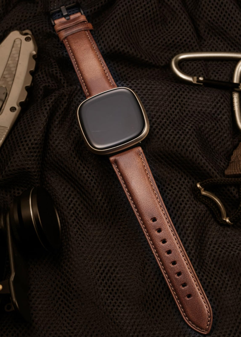 Genuine Horween Leather Watch Band Compatible with Fitbit Versa 3 / Versa 4 / Fitbit Sense 1 / Sense 2 for Men And Woman. Natural-4/Black Buckle