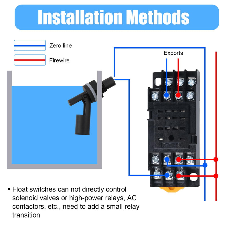 Pack of 4 Float Switch Water Level Sensor, Float Switch, Side Mounted Horizontal Float Switch, Liquid Float Switch for Tank, Pool, Horizontal, Aquarium