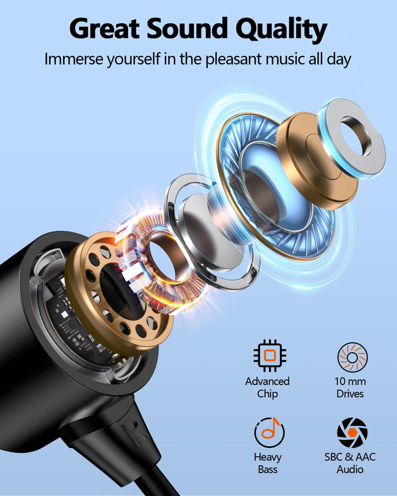 NANAMI Bluetooth Headphones - in Ear and Open Ear Wireless Earbuds with Microphone, Crystal Stereo Sound Headset, Bluetooth Earbuds with Wire Neckband for Workout,Sports