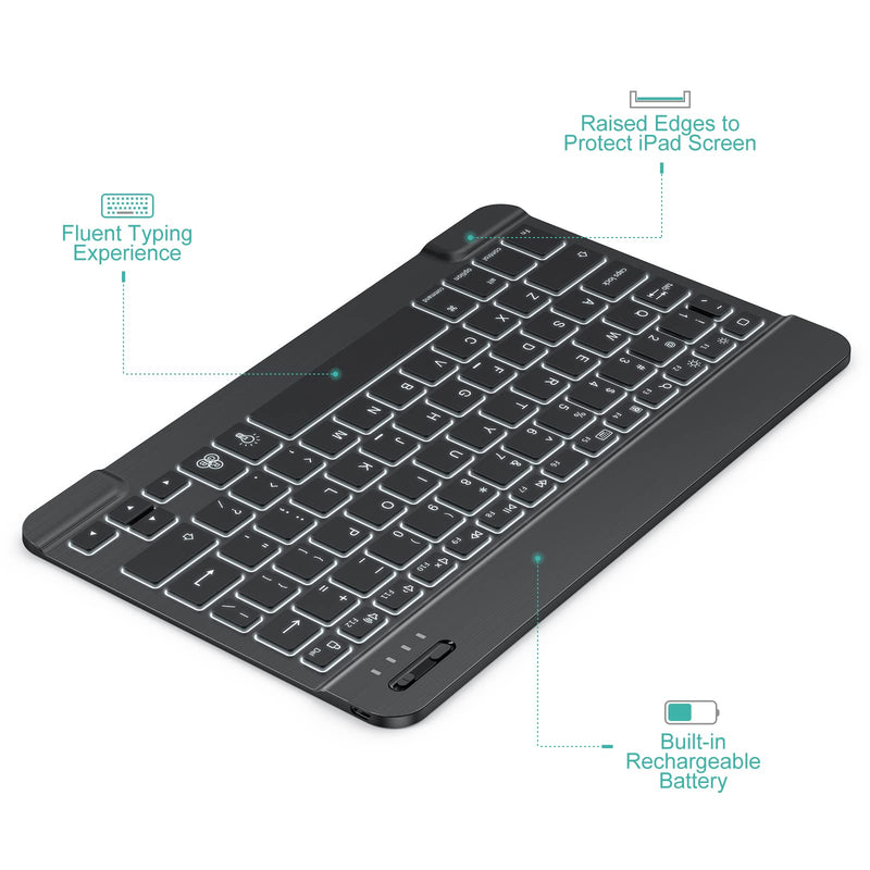 TECURS Bluetooth Keyboard and Mouse Combo for iPad, 7-Color Backlit Rechargeable Wireless Keyboard & Mouse Compatible with iPad 9th/8th Gen, iPad Pro/Air/Mini and ipadOS 13 and Above, Black